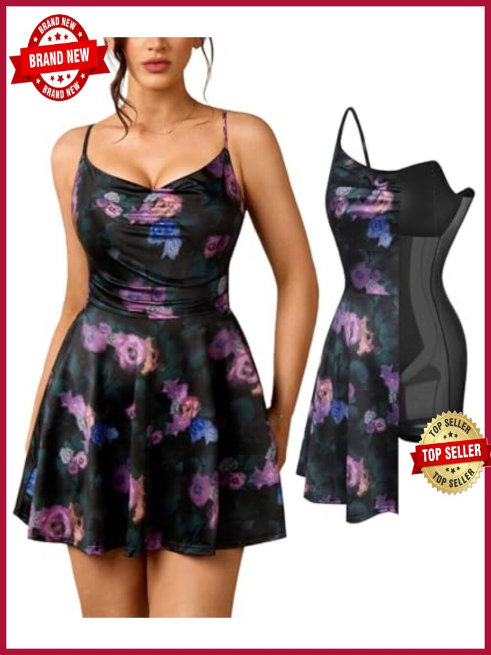 Popilush Corset Mini Dress Built-in Bra A-Line Shapewear